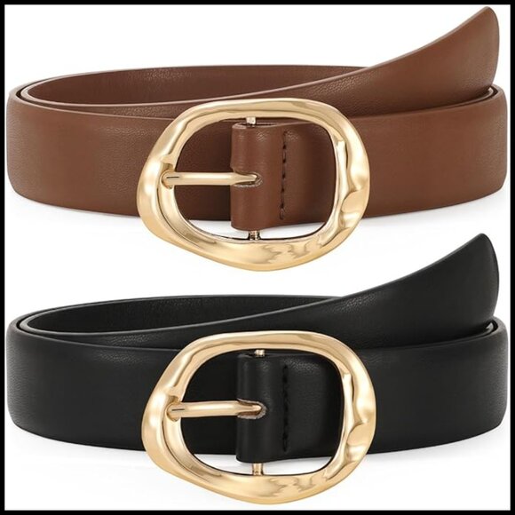 Faux Leather Belts with Gold Buckle for Women 2-Pack main image 4